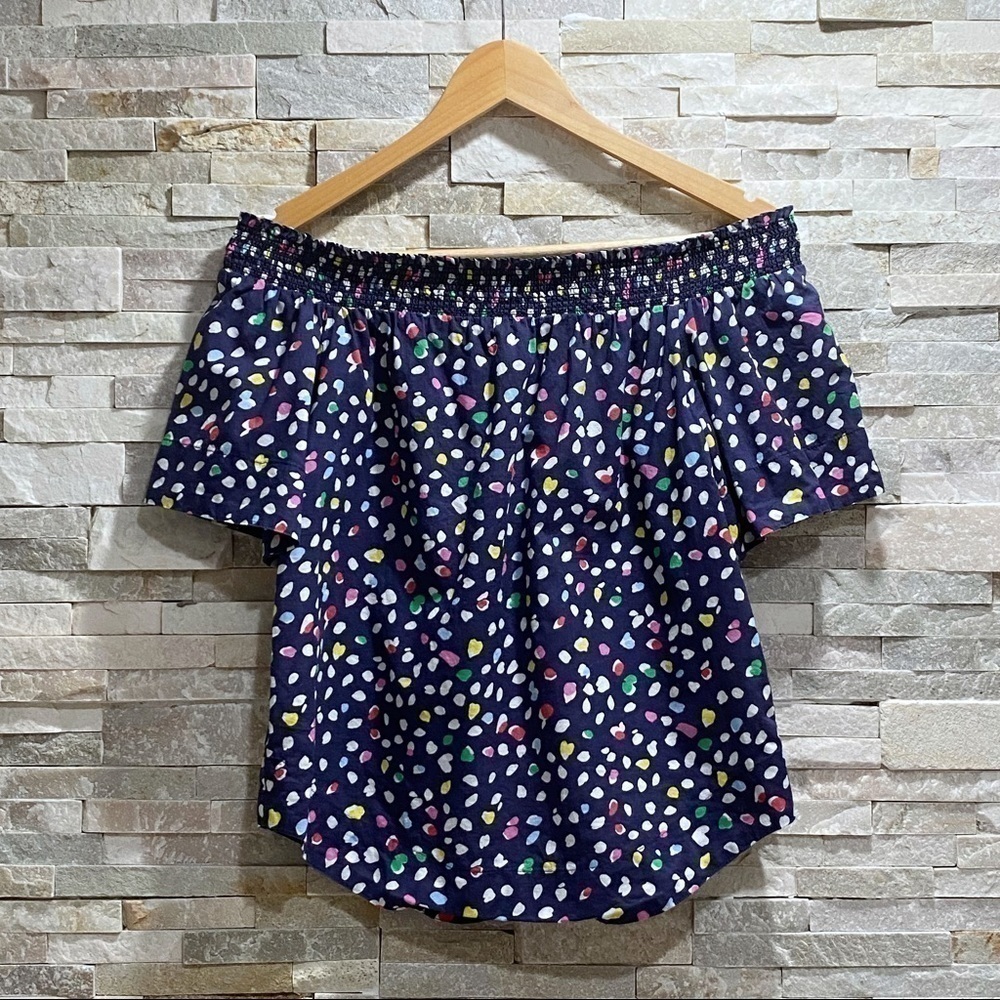 J. Crew Off Shoulder Ratti Happy Cat Print Top